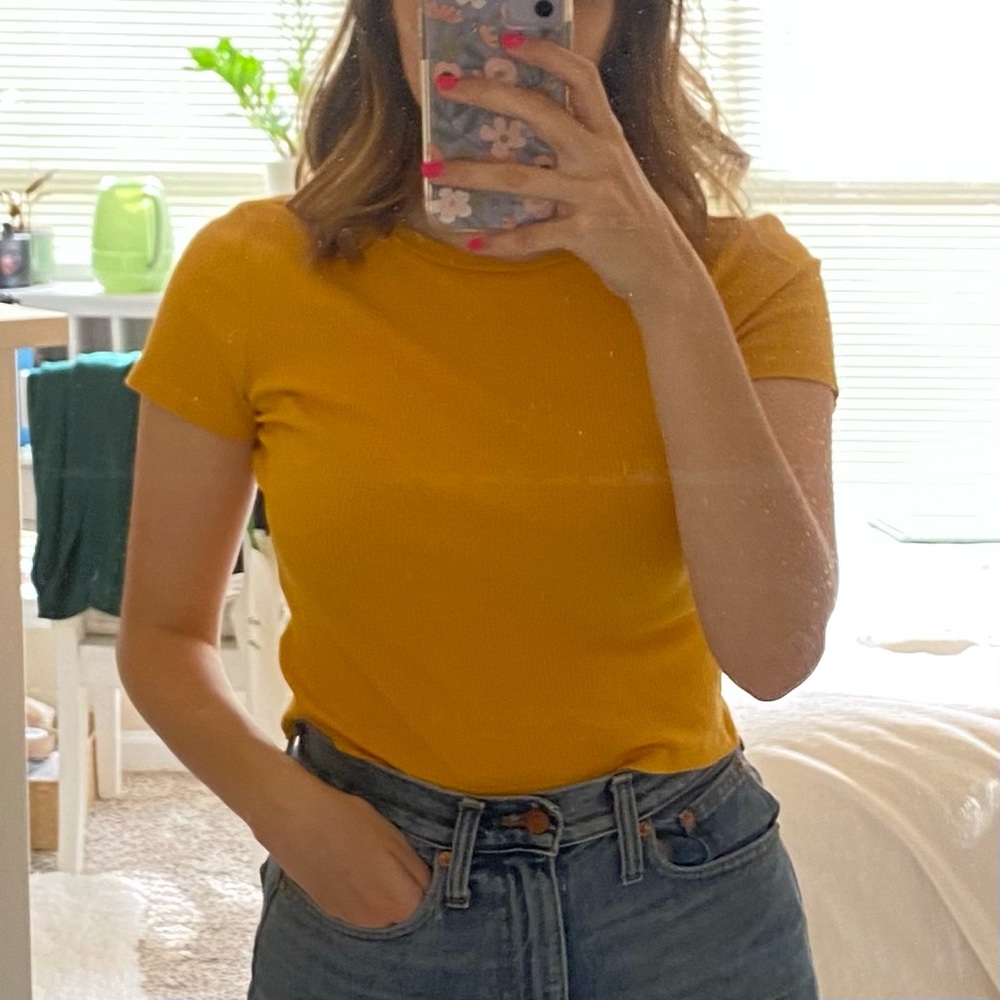 Mustard ribbed crop top